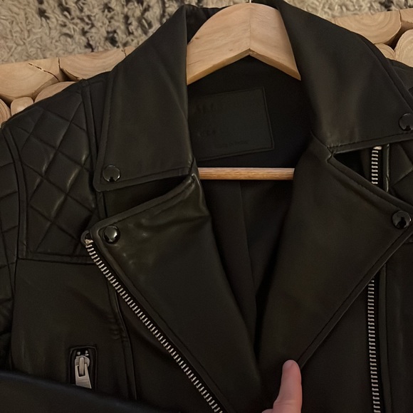 All Saints Beattie biker leather jacket black US 4 - Picture 6 of 9